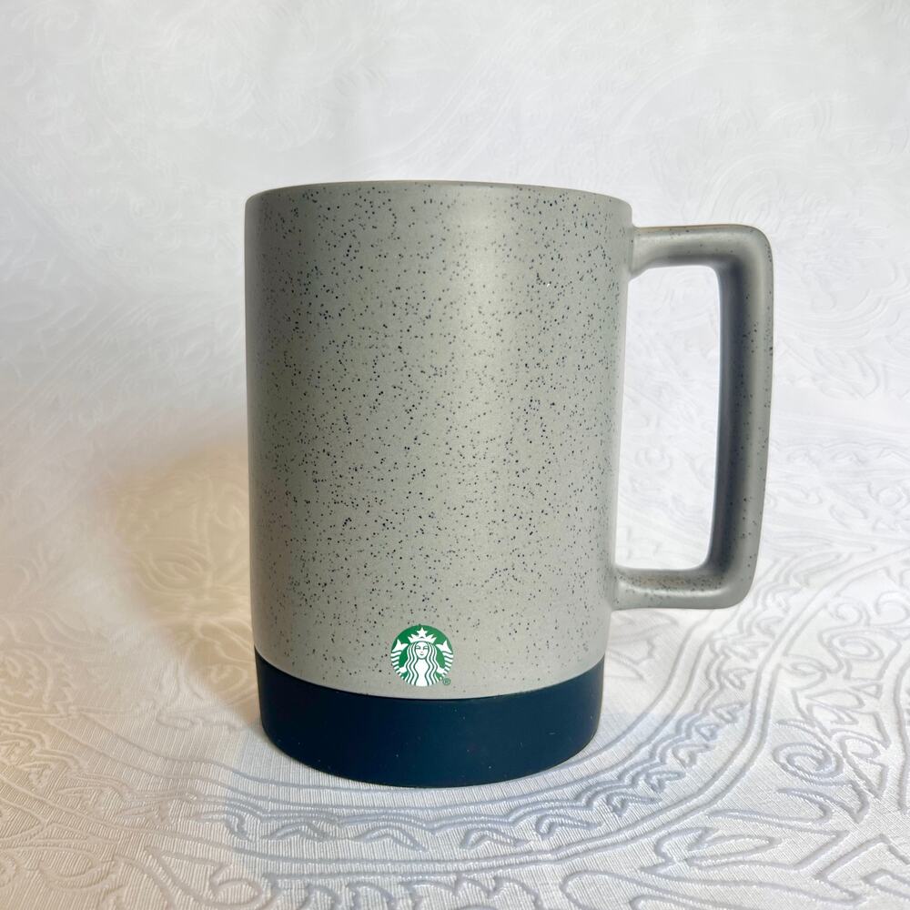 Starbucks Grey Speckled Ceramic Travel Mug with handle and silicone bottom